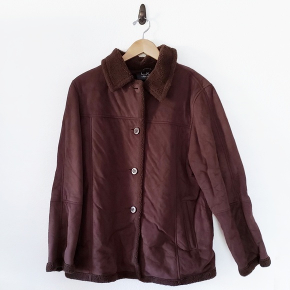Utex Design Micro Suede Sherpa Fleece Pea Coat - Picture 1 of 6